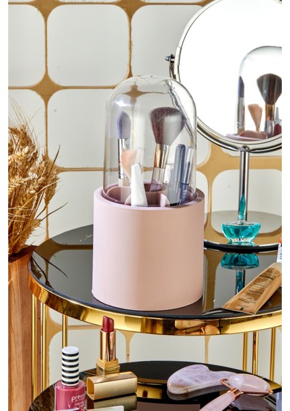 Bölmeli Pembe Makyaj Organizeri - Daisy Şeffaf Kapaklı Büyük Fırça Organizeri modelleri