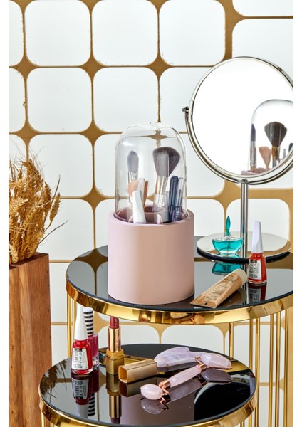 Bölmeli Pembe Makyaj Organizeri - Daisy Şeffaf Kapaklı Büyük Fırça Organizeri fırsatları