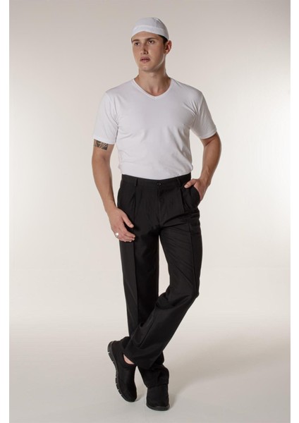 Siyah Aşçı ve Mutfak Erkek Şef Pantolon Ütü Dikişli