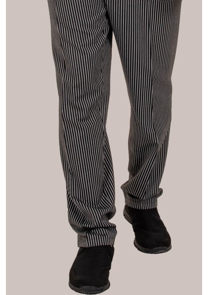 Siyah Çizgili Erkek Aşçı Şef Pantolon