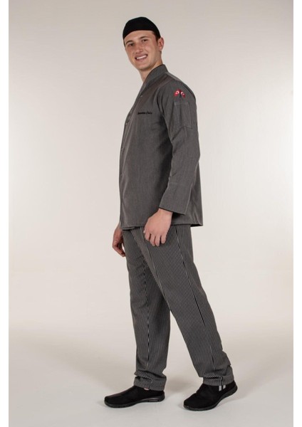 Siyah Çizgili Erkek Aşçı Şef Pantolon modelleri