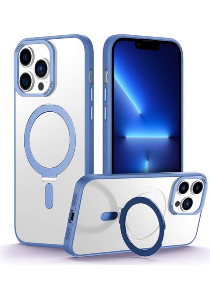 Apple iPhone 12 Pro Max Uyumlu Kılıf Zebana First Class Standlı Kılıf (Kablosuz Şarj Destekli) Açık Mavi