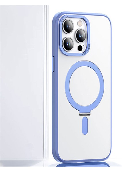 Apple iPhone 12 Pro Max Uyumlu Kılıf Zebana First Class Standlı Kılıf (Kablosuz Şarj Destekli) Açık Mavi
