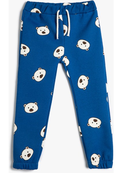 Jogger Eşofman Altı Ayıcık Baskılı Beli Bağlamalı