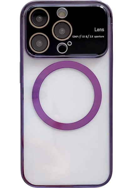 Apple iPhone 14 Pro Max Uyumlu Full Lens Magsafe Tam Kamera Korumalı Mor Kılıf