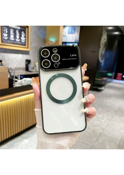 Apple iPhone 14 Pro Max Uyumlu Full Lens Magsafe Tam Kamera Korumalı Yeşil Kılıf