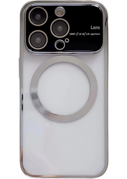 Apple iPhone 14 Pro Uyumlu Full Lens Magsafe Tam Kamera Korumalı Gümüş Kılıf
