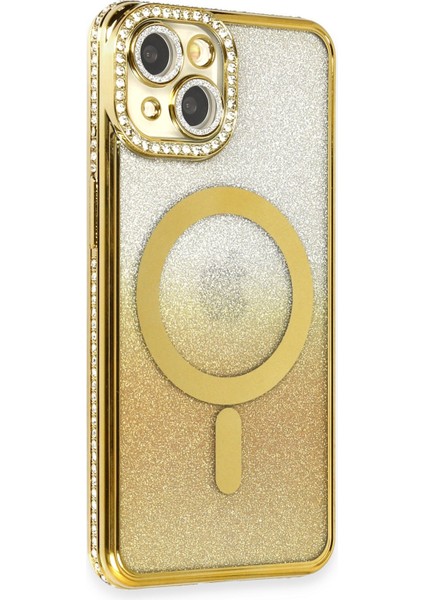 Apple iPhone 14 Kılıf Joke Simli Magneticsafe Kılıf - Gold