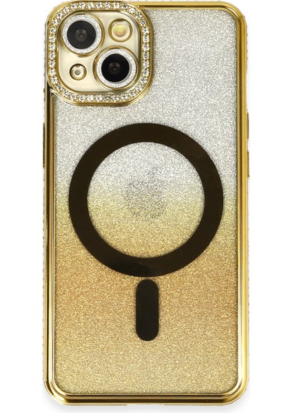 Apple iPhone 14 Kılıf Joke Simli Magneticsafe Kılıf - Gold