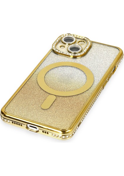 Apple iPhone 14 Kılıf Joke Simli Magneticsafe Kılıf - Gold