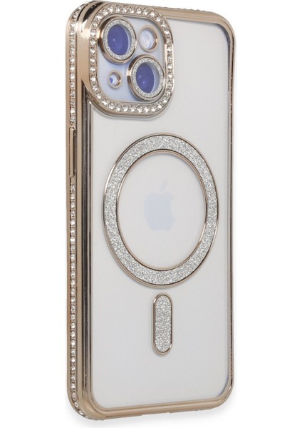 Apple iPhone 15 Kılıf Joke Simli Magneticsafe Kılıf - Gold