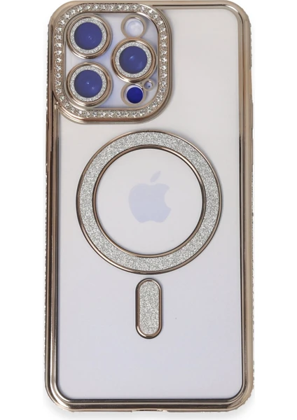 Apple iPhone 15 Pro Kılıf Joke Simli Magneticsafe Kılıf - Gold