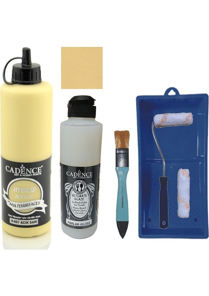 Mobilya Boyası - Multisurface H - 007 Açık Sarı 500 ml Ultimate Vernik Parlak 250 ml Saten Rulo Set