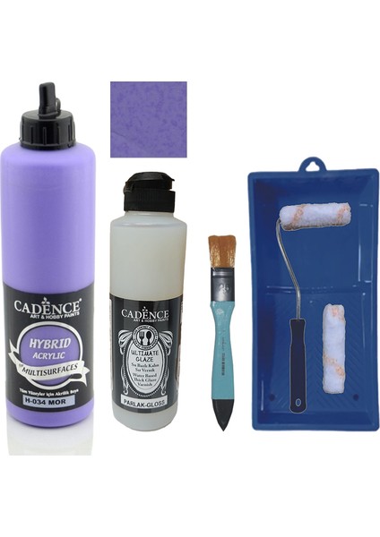 Mobilya Boyası - Multisurface H - 034 Mor 500 ml Ultimate Vernik Parlak 250 ml Saten Rulo Set