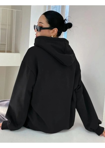 Siyah Kadın Sweatshirt Oversize Balance Slogan Baskılı Günlük Giyim fiyatları