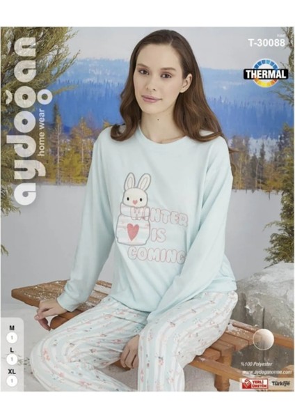 30088 Kadın Kışlık Termal Desenli Pijama Takımı