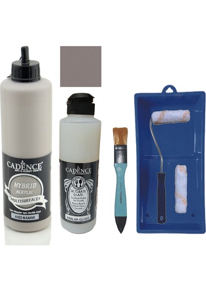 Mobilya Boyası - Multisurface H - 022 M Kahve 500 ml Ultimate Vernik Parlak 250 ml Saten Rulo Set