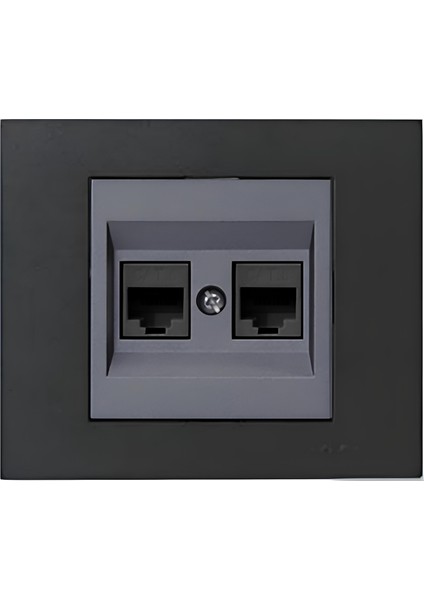 Grano Metalik Cat6 RJ45 Çift Jaklı Data Prizi Füme + Siyah Çerçeve