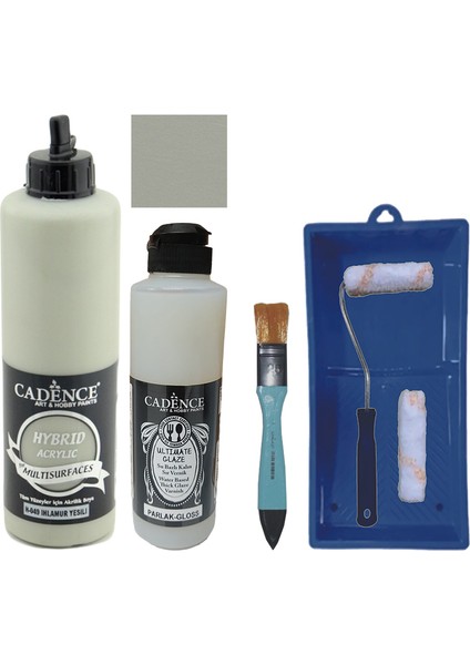 Mobilya Boyası - Multisurface H - 049 Ihlamur Yeşil 500 ml Ultimate Vernik Parlak 250 ml Saten Rulo Set