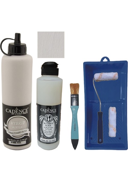 Mobilya Boyası - Multisurface H - 086 Kül 500 ml Ultimate Vernik Parlak 250 ml Saten Rulo Set