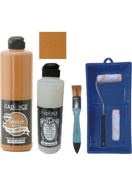 Mobilya Boyası - Multisurface H - 097 Klasik Meşe 500 ml Ultimate Vernik Parlak 250 ml Saten Rulo Set