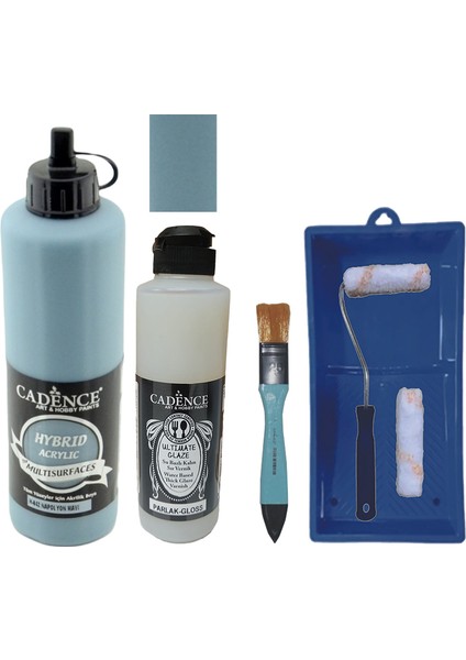 Mobilya Boyası - Multisurface H - 042 Napolyon Mavi 500 ml Ultimate Vernik Parlak 250 ml Saten Rulo Set
