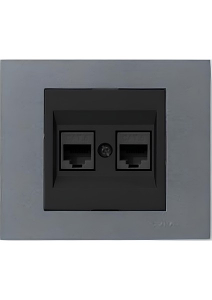 Grano Metalik Cat6 RJ45 Çift Jaklı Data Prizi Siyah + Füme Çerçeve