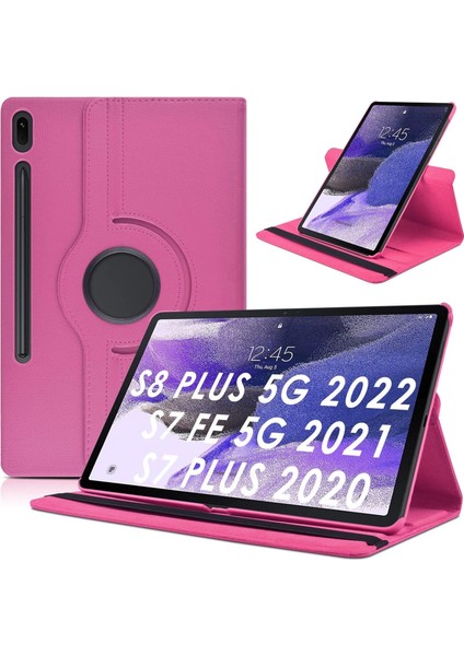 Samsung Galaxy Tab S7 Fe / S8 Plus / S7 Plus 5g Case 12.4 Inch Uyumlu 360° Dönebilen Standlı Pu Deri Kılıf