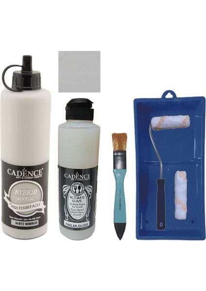 Mobilya Boyası - Multisurface H - 072 Nımbus 500 ml Ultimate Vernik Parlak 250 ml Saten Rulo Set
