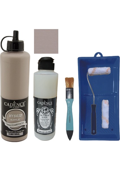 Mobilya Boyası - Multisurface H - 085 Sisal 500 ml Ultimate Vernik Parlak 250 ml Saten Rulo Set