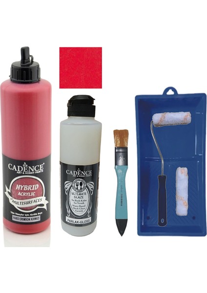 Mobilya Boyası - Multisurface H - 053 Crımson Kırmızı 500 ml Ultimate Vernik Parlak 250 ml Saten Rulo Set