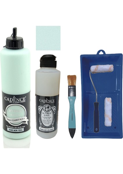 Mobilya Boyası - Multisurface H - 043 Açık Yeşil 500 ml Ultimate Vernik Parlak 250 ml Saten Rulo Set