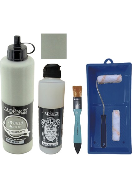 Mobilya Boyası - Multisurface H - 050 Yosun 500 ml Ultimate Vernik Parlak 250 ml Saten Rulo Set
