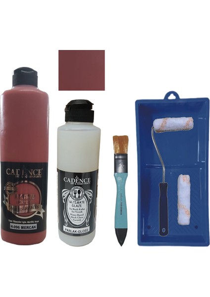 Mobilya Boyası - Multisurface H - 096 Mercan 500 ml Ultimate Vernik Parlak 250 ml Saten Rulo Set