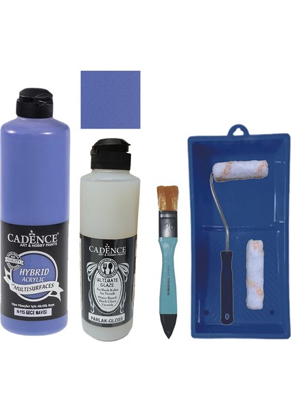 Mobilya Boyası - Multisurface H - 115 Gece Mavisi 500 ml Ultimate Vernik Parlak 250 ml Saten Rulo Set