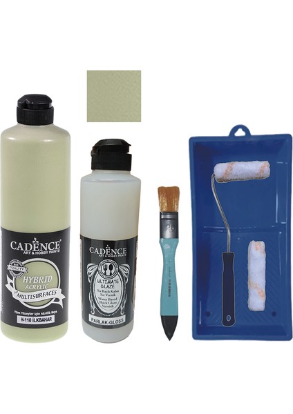Mobilya Boyası - Multisurface H - 110 Ilkbahar 500 ml Ultimate Vernik Parlak 250 ml Saten Rulo Set