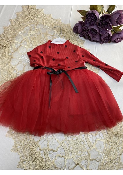 Puantiye Baskılı Pamuk Astarlı Tüllü Kaşkorse Bebek Çoçuk Elbise fiyatları