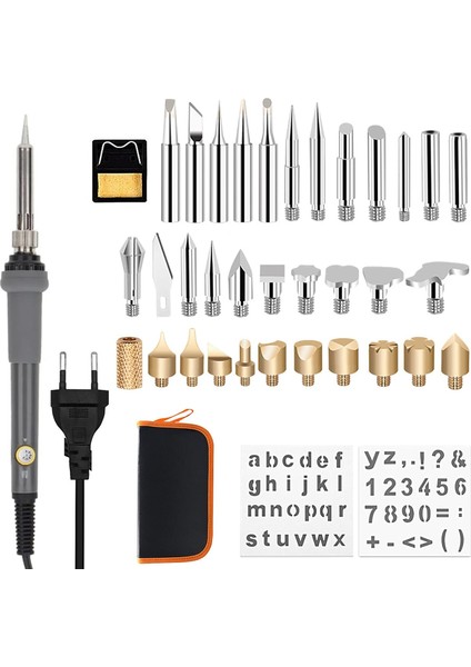 Duhalıne Havya Seti 60W 220V Isı Ayarlı 37 Parça Ahşap Yakma Elektrikli Havya Seti Lehim Seti