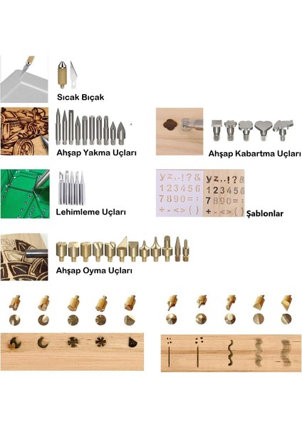Duhalıne Havya Seti 60W 220V Isı Ayarlı 37 Parça Ahşap Yakma Elektrikli Havya Seti Lehim Seti
