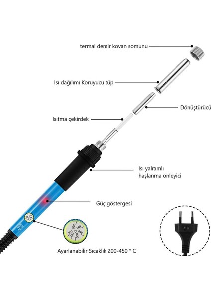 Duhalıne Havya Seti 60W 220V Isı Ayarlı 37 Parça Ahşap Yakma Elektrikli Havya Seti Lehim Seti