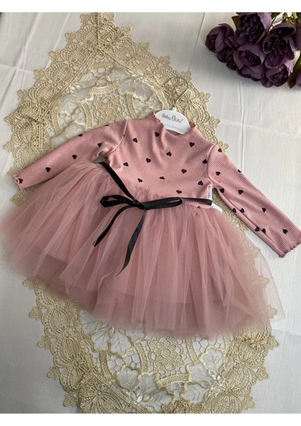 Puantiye Baskılı Pamuk Astarlı Tüllü Kaşkorse Bebek Çoçuk Elbise