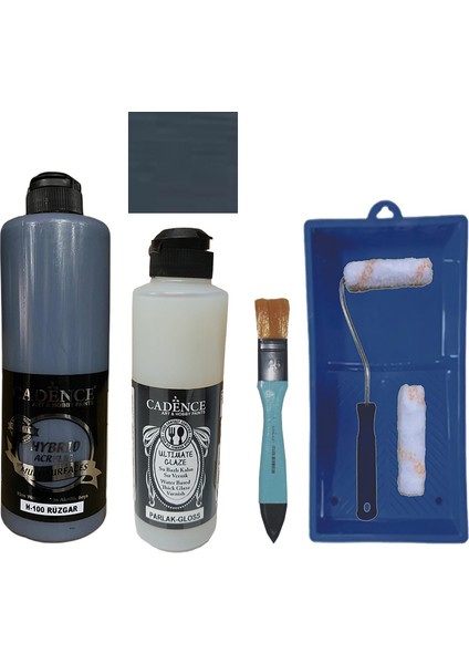 Mobilya Boyası - Multisurface H - 100 Rüzgar 500 ml Ultimate Vernik Parlak 250 ml Saten Rulo Set
