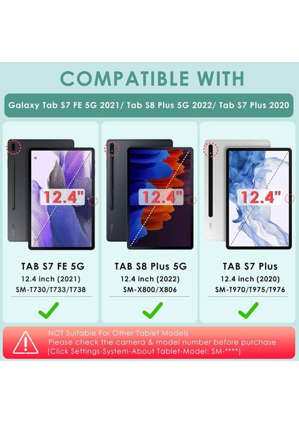 Samsung Galaxy Tab S7 Fe / S8 Plus / S7 Plus 5g Case 12.4 Inch Uyumlu 360° Dönebilen Standlı Pu Deri Kılıf