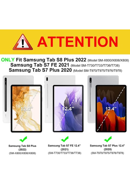 Samsung Galaxy Tab S7 Fe / S8 Plus / S7 Plus 5g Case 12.4 Inch Uyumlu 360° Dönebilen Standlı Pu Deri Kılıf