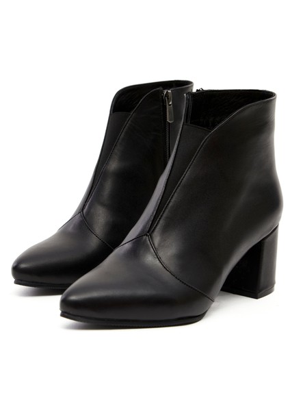 Siyah Deri Sivri Burun Bot Kadın Bot Fermuarlı Lastikli Deri Bot fiyatları