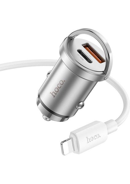 Hoco NZ10 PD45W+QC3.0 USB + Type-C Araç Çakmaklık Hızlı Şarj Aleti+ Apple iPhone Kablo