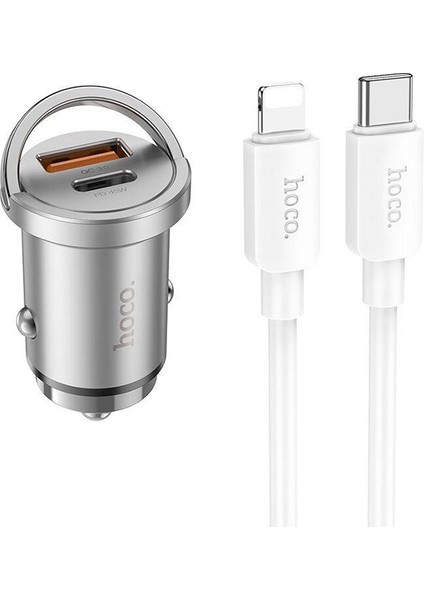 Hoco NZ10 PD45W+QC3.0 USB + Type-C Araç Çakmaklık Hızlı Şarj Aleti+ Apple iPhone Kablo