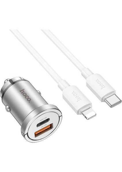 Hoco NZ10 PD45W+QC3.0 USB + Type-C Araç Çakmaklık Hızlı Şarj Aleti+ Apple iPhone Kablo