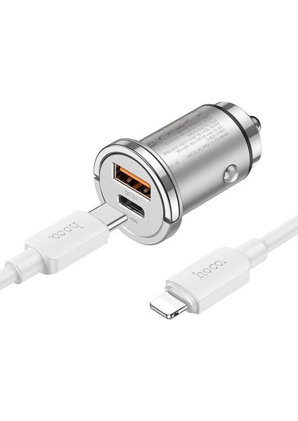 Hoco NZ10 PD45W+QC3.0 USB + Type-C Araç Çakmaklık Hızlı Şarj Aleti+ Apple iPhone Kablo