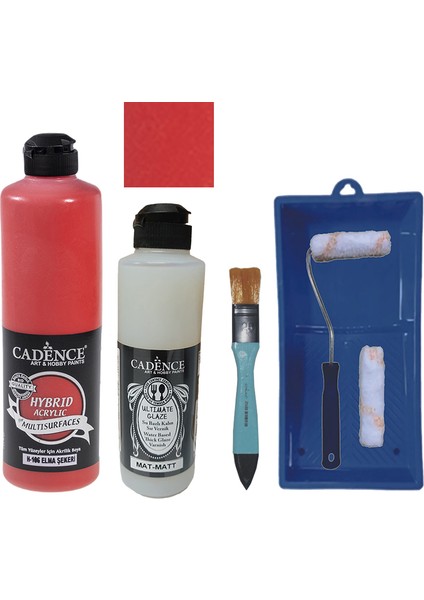 Mobilya Boyası - Multisurface H - 106 Elma Şekeri 500 ml + Ultimate Vernik Mat 250 ml + Saten Rulo Set